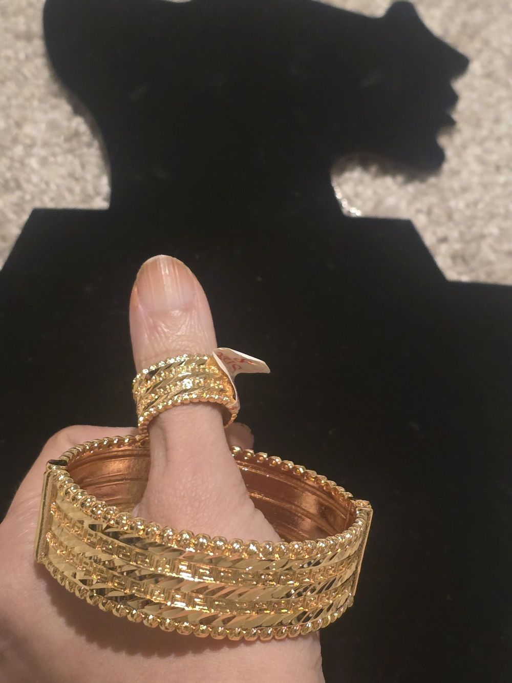 22kgp Dubai Gold-Tone Beaded and Braided Bangle Bracelet and Ring Set
